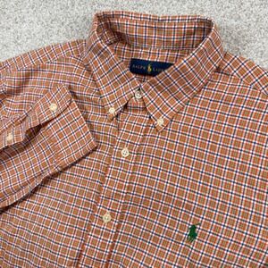 Ralph Lauren Button Down Shirt Mens L Orange Plaid Long Sleeve Pony Logo
